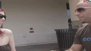 Thin red haired thot with big legs and tiny jugs pick up for sex