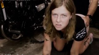 Biker Goddess Takes a Rough Butt Fucking Bent over a Motocycle