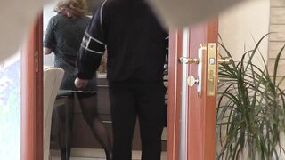 When hubby is away Bae MILF Mom Frina called next door repair electric kettle. Next Door made repairs then put Frina doggy style plowed her vagina and cummed sperm on legs inside tights. Hubby installed camera at home.