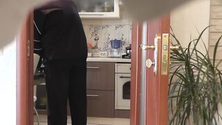 When hubby is away Bae MILF Mom Frina called next door repair electric kettle. Next Door made repairs then put Frina doggy style plowed her vagina and cummed sperm on legs inside tights. Hubby installed camera at home.