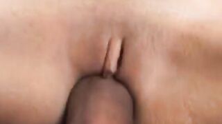 Young babe with pigtails gets double penetrated during 3 way