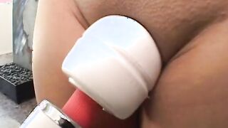 Dude sees freaky dark hair with bald snatch and sticks his tongue and penis into butt