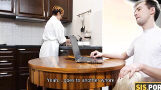 SISPORN. Dinner ends for bro and his blond stepsis with quickie inside bedroom