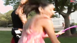 Slender Teenagers with tiny natural boobs pick up for sex and a mouth creampie