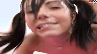 Slender Teenagers with tiny natural boobs pick up for sex and a mouth creampie