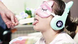 ICE CREAM TASTE GAME with long cheat on teens year mature blindfolded teenie bimbos's best friend