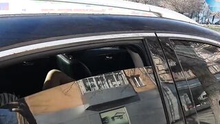 hot amateur MILF masturbates and squirts into the vehicle at the outdoor city street