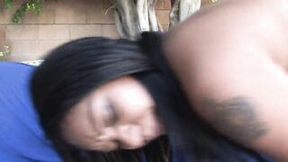 Hung stud gets his penis blown by beautiful african Girl outside then fucks her