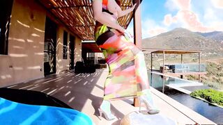 Red Head mom Red XXX masturbating outdoors by the pool
