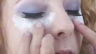 Curly haired blonde flashes her vagina outside and ride dick for cum reward