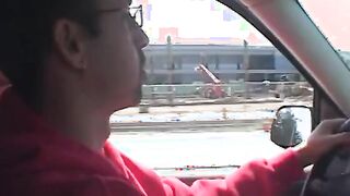 Curly haired blonde flashes her vagina outside and ride dick for cum reward