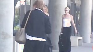Curly haired blonde flashes her vagina outside and ride dick for cum reward