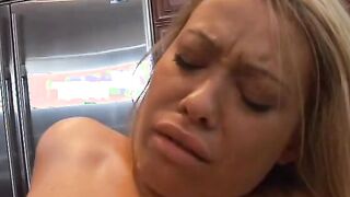 Blonde eighteen finger and lick their soak vagina on counter till climax