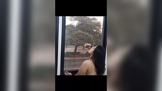 The best fellatio with big dick into the window