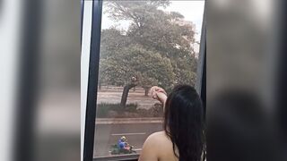 The best fellatio with big dick into the window