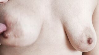 Stepson noticed stepmother's soak T-shirt and blown her nipples