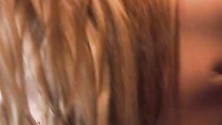Stud eats big titted blonde's vagina before she puts on his stiff penis