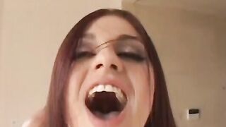 Adorable whore into fishnet plays with her clit while guy fucking her