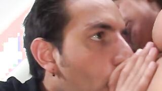 Dark Haired with natural boobs gets her holes spread by guy