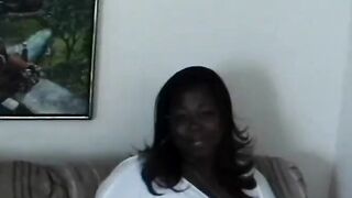 Adorable black BBWs talk to the camera behind the scenes