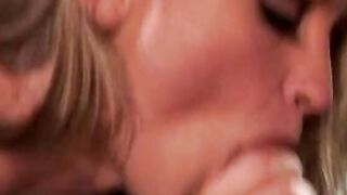 Blonde whore fucking hardcore into a douuble penetration tape