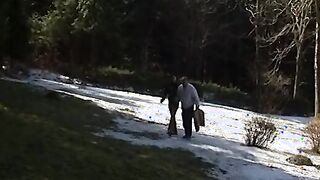 School Girl fucks public inside freezing temperatures with her professor