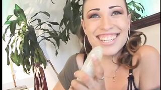 Beauty young dark haired gets a vibrator and a incredible sexy boned as a present for her birthday