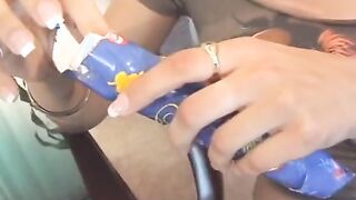 Beauty young dark haired gets a vibrator and a incredible sexy boned as a present for her birthday