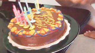 Beauty young dark haired gets a vibrator and a incredible sexy boned as a present for her birthday