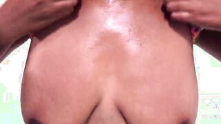 Nina Rivera oiled up into her bikini before she blows my PENIS