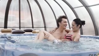 OLD4K. women with african hair looks fragile when older dick enters her