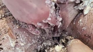 Cake sitting and getting very messy cake & sex toy fun