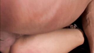 Blackhair women with glasses ride a muscle man with rough long penis and swollow the cum