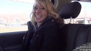 barely teens petite blonde risky outdoors masturbating while driving