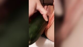 Double penetration with long cucumber