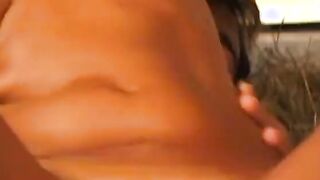 Vulgar Hispanic blows penis on her knees then gets banged into a barn