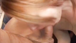 Young red head with lip piercing gets fuck doggy style on the couch