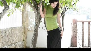 Thin dark haired teens gets naked down and masturbates public