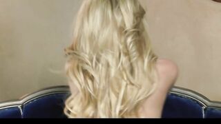 Vulgar blonde thot 19 year old gets naked & teases soak tight vagina to orgasm