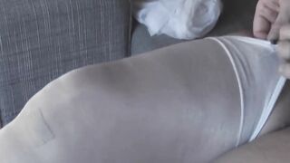 She put on some tights before giving that sex toy a time to remember