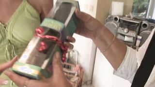Blonde older MILF and sons teenie mistress toying
