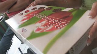 Blonde older MILF and sons teenie mistress toying