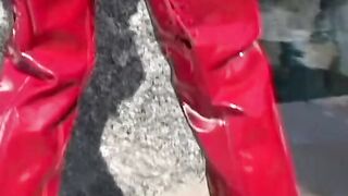 Bro fucks blonde into leather boots public