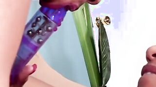 Ebony Hot bends over and take from ther vagina big glass sex toy