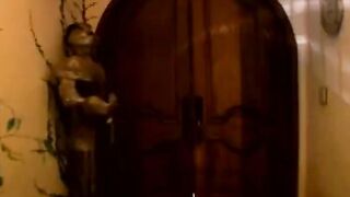 Submissive blonde is made to suck a man's penis public the room