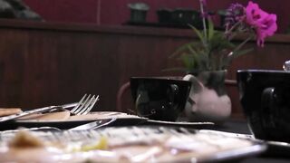 Lesbo Dom make her collegue to her sub women after the breakfast and punished her with