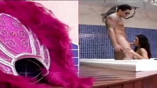 Beautiful dark haired gets really soak when banged deep inside the booty