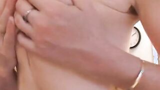 Luxurious white cunt with mouth sucks short ebony dude and takes long cock in