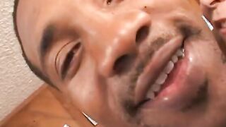 Luxurious white cunt with mouth sucks short ebony dude and takes long cock in