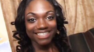 Superb ebony dark haired takes dick inside soak tight pussy staying on the knees